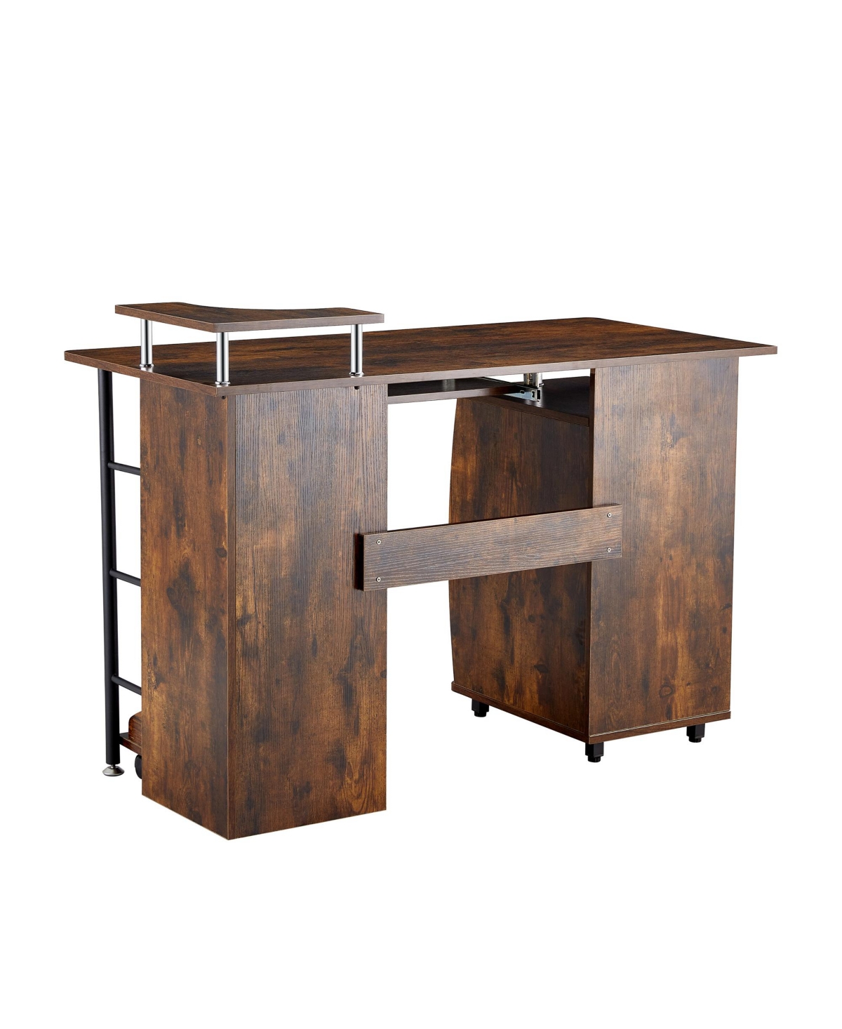 Slickblue D&N Solid Wood Computer Desk – Office Table with Pc Drawer, Storage Shelves, File Cabinet, Two Drawers, C-Tray, and Plant Shelf - Bro