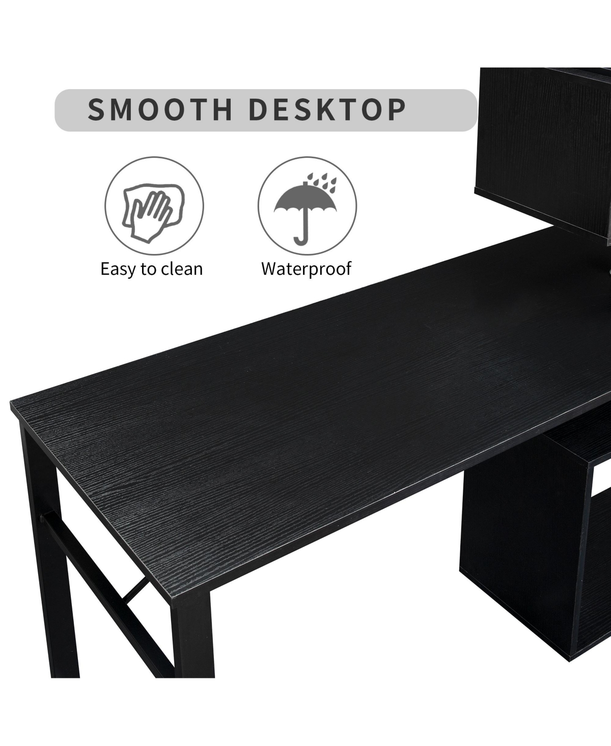 Slickblue Home Office Computer Desk L-Shaped Corner Table, Rotating Computer Table with 5-Tier Bookshelf, Four Installation Methods, Lockable Casters