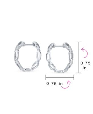 Elegant Round Paper Clip Link Open Pave CZ Accent Chain Link Hoop Earrings Of Cubic Zirconia .925 Sterling Silver .75 Inch