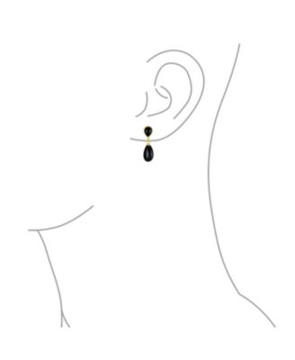 Double Teardrop Natural Stone Dangle Drop Earrings Gold Plated Sterling Silver