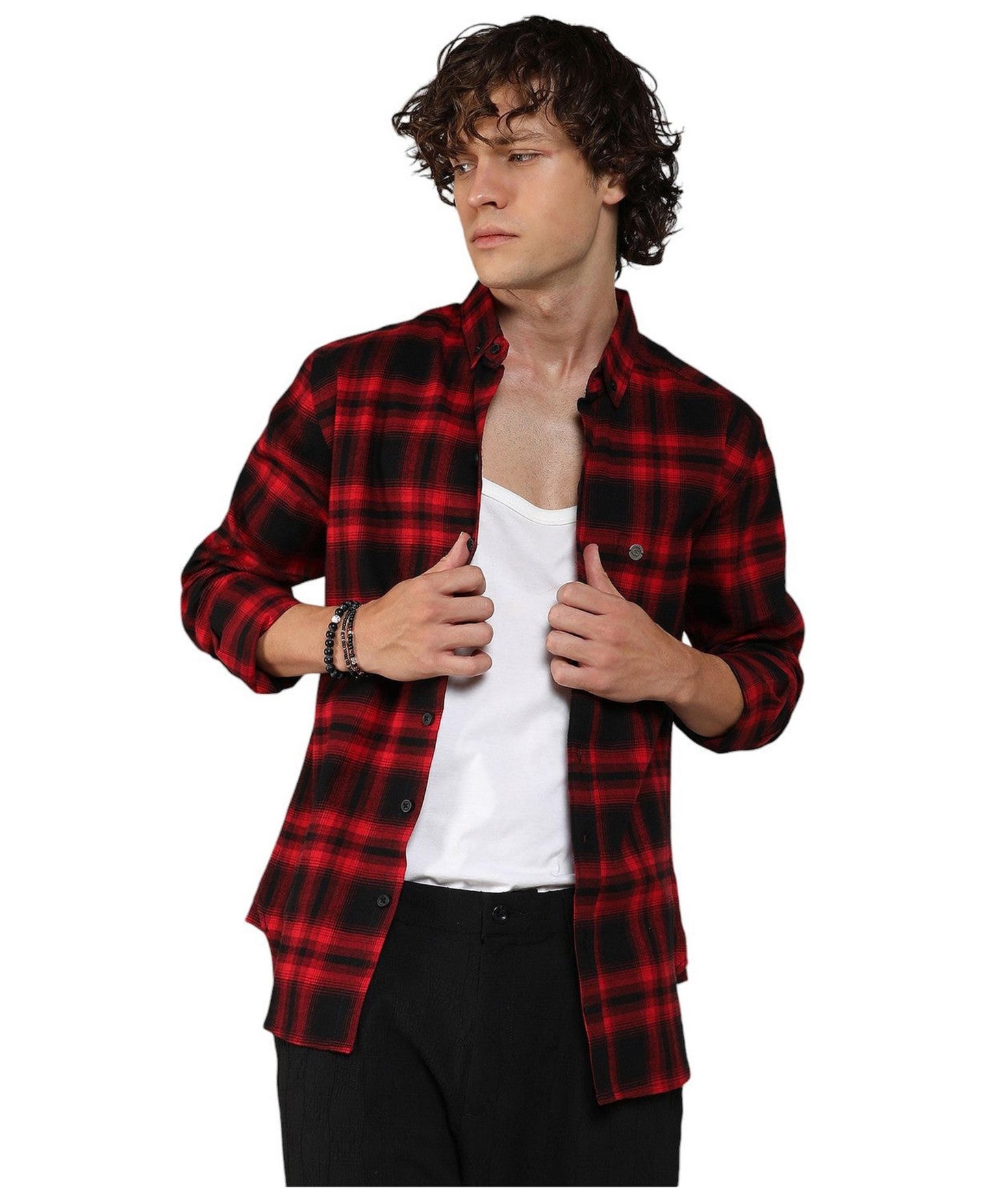 Мужская рубашка Cahoot Campus Sutra Midnight Black & Scarlet Red Brushed Buffalo Check, цвет: Чёрный — фото 1