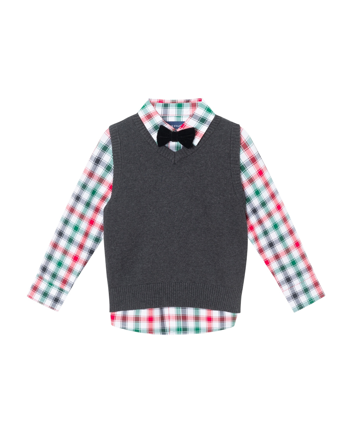 Andy & Evan Little Boys Toddler/ChildButtondown w/Charcoal Sweater Vest & Bowtie - White plaid