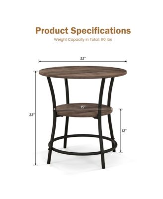 2-Tier Side Table Compact Round Metal Frame Coffee Table w/ Open Shelf Brown