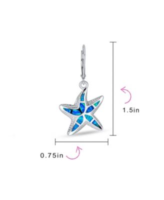 Iridescent Created Opal Inlay Nautical Vacation Honeymoon Ocean Marine Life Starfish Dangle Drop Lever back Earrings Sterling Silver