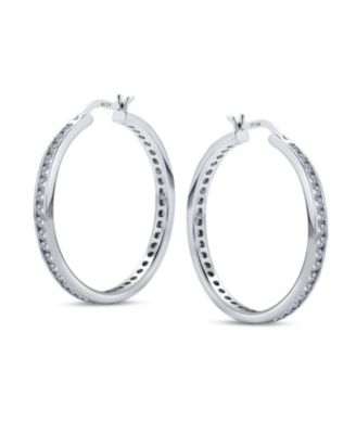 Cubic Zirconia Pave CZ Large Statement Big Hoops Earring 14K Yellow Gold Plated .925 Sterling Silver 1.5 Inch Diameter