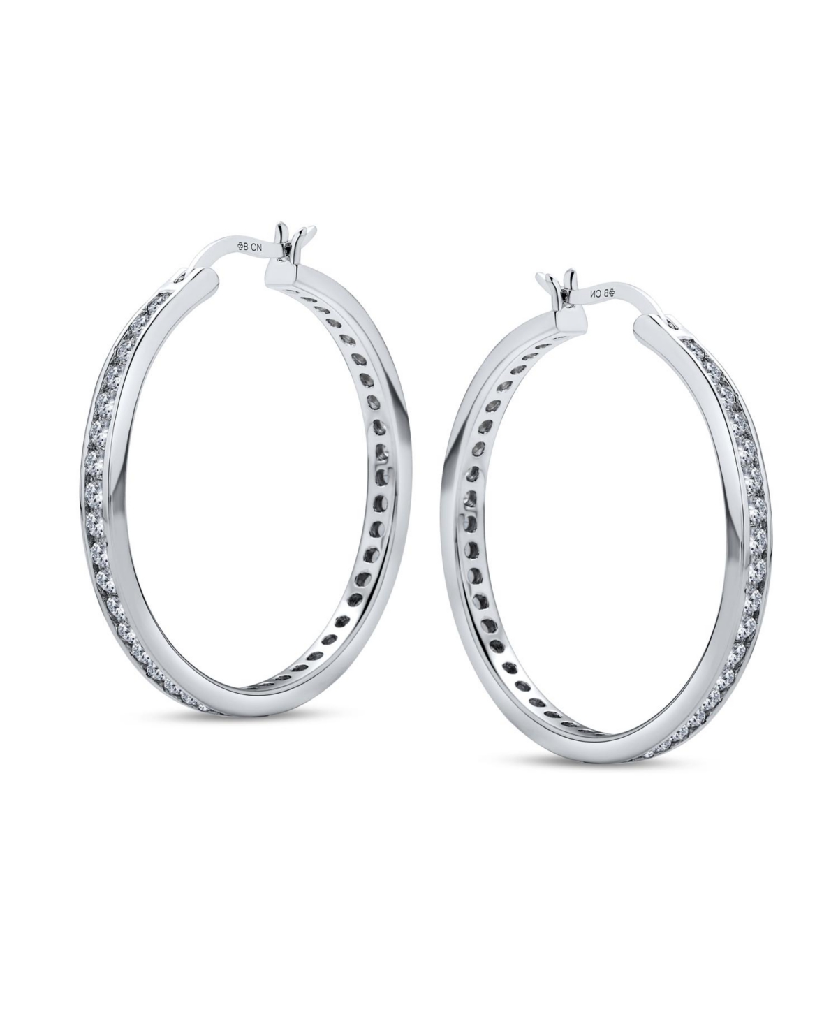Bling Jewelry Cubic Zirconia Pave Cz Statement Big Hoops Earring For Women 14K Yellow Gold Plated .925 Sterling Silver 1.5 Inch Diameter