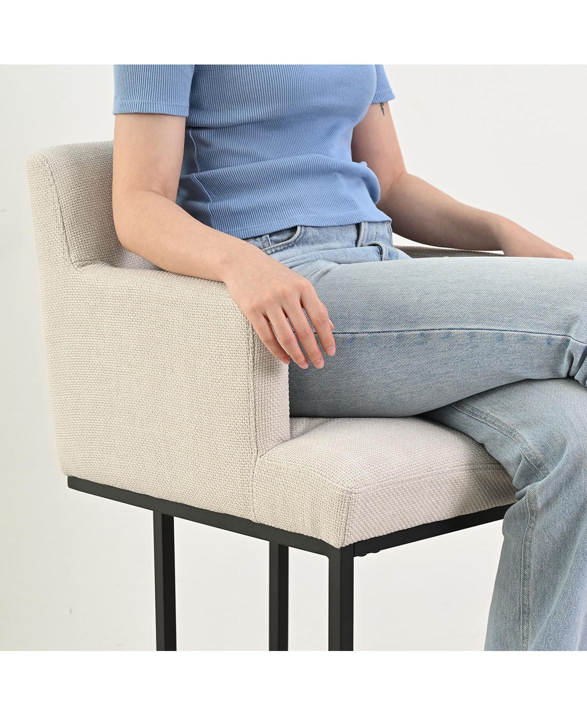 Maison Boucle Set of 2 Armrest Bar Stools, Linen Bar Stool with Black Metal Sled Legs-Maison Boucle