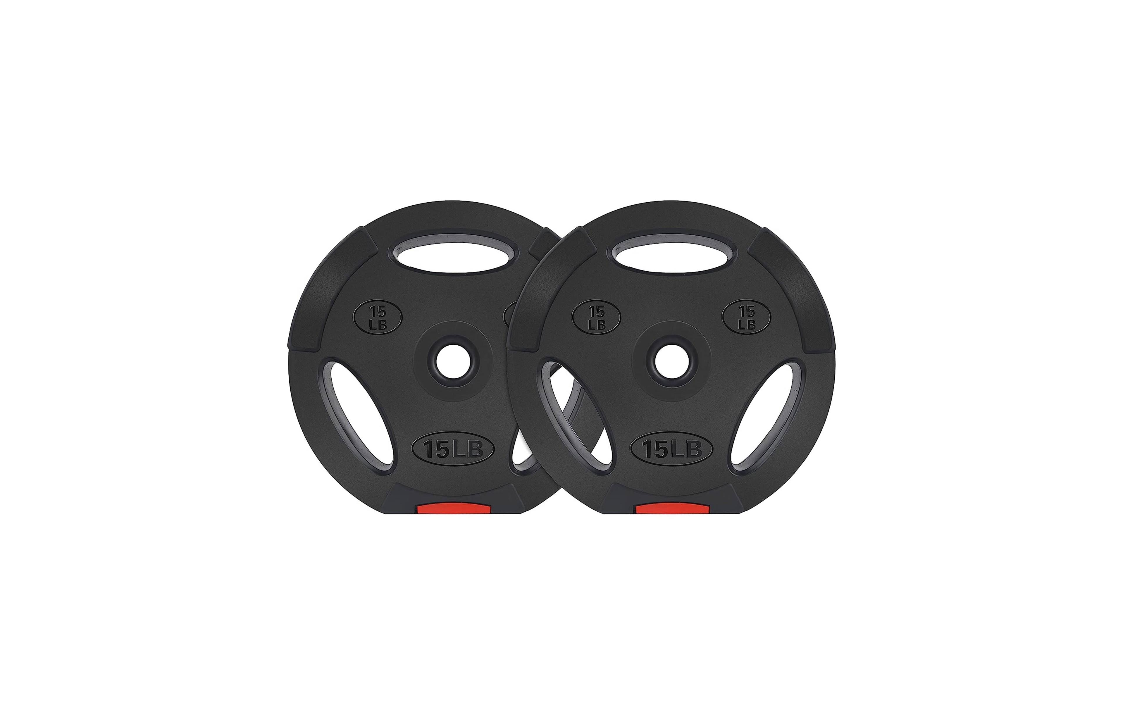 Signature Fitness Standard 15 Pound Coded Olympic Weight Plate, Black (Set of 2)