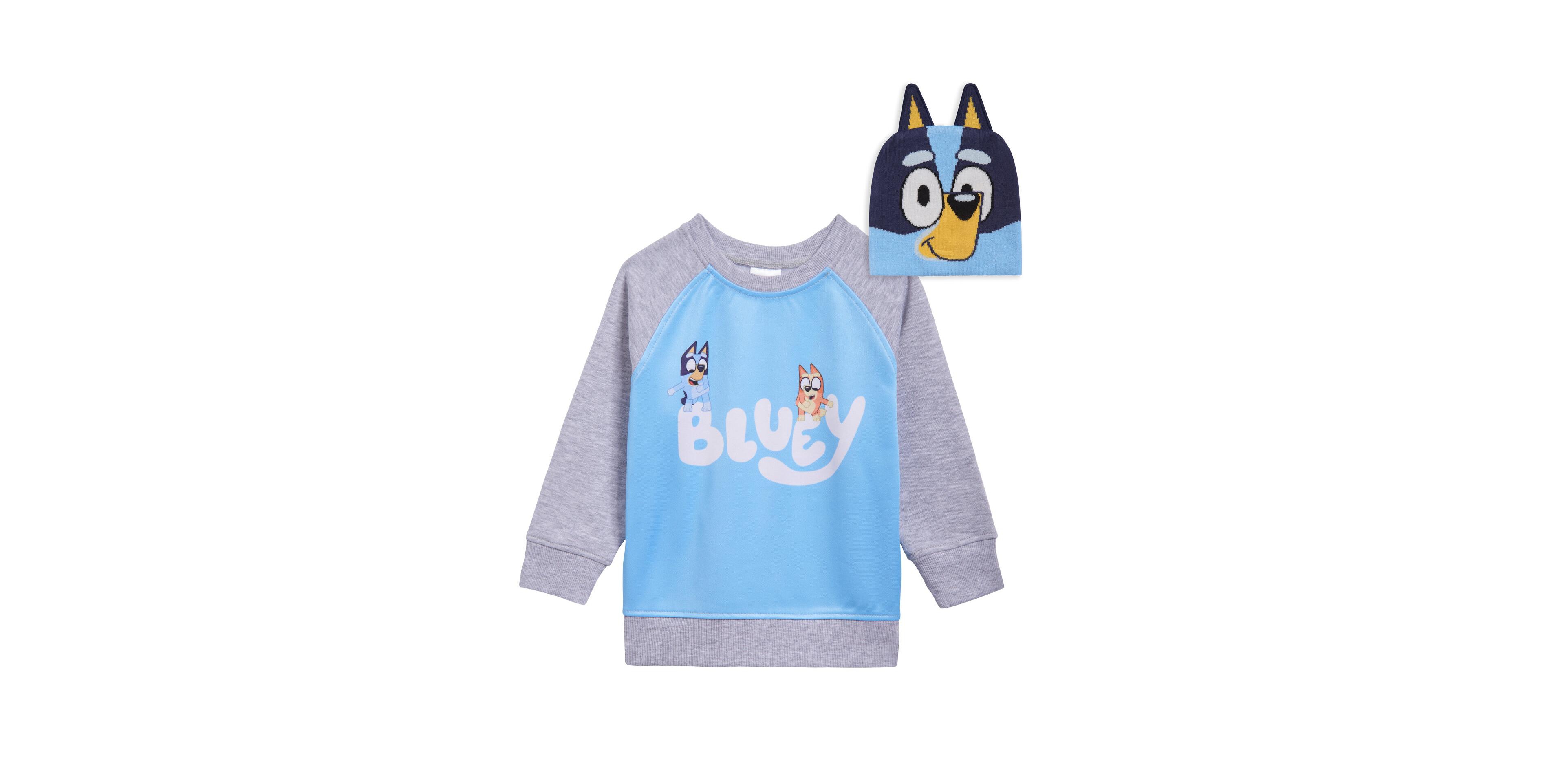 Bluey Toddler Boys Fleece Sweatshirt and Cotton Gauze Hat