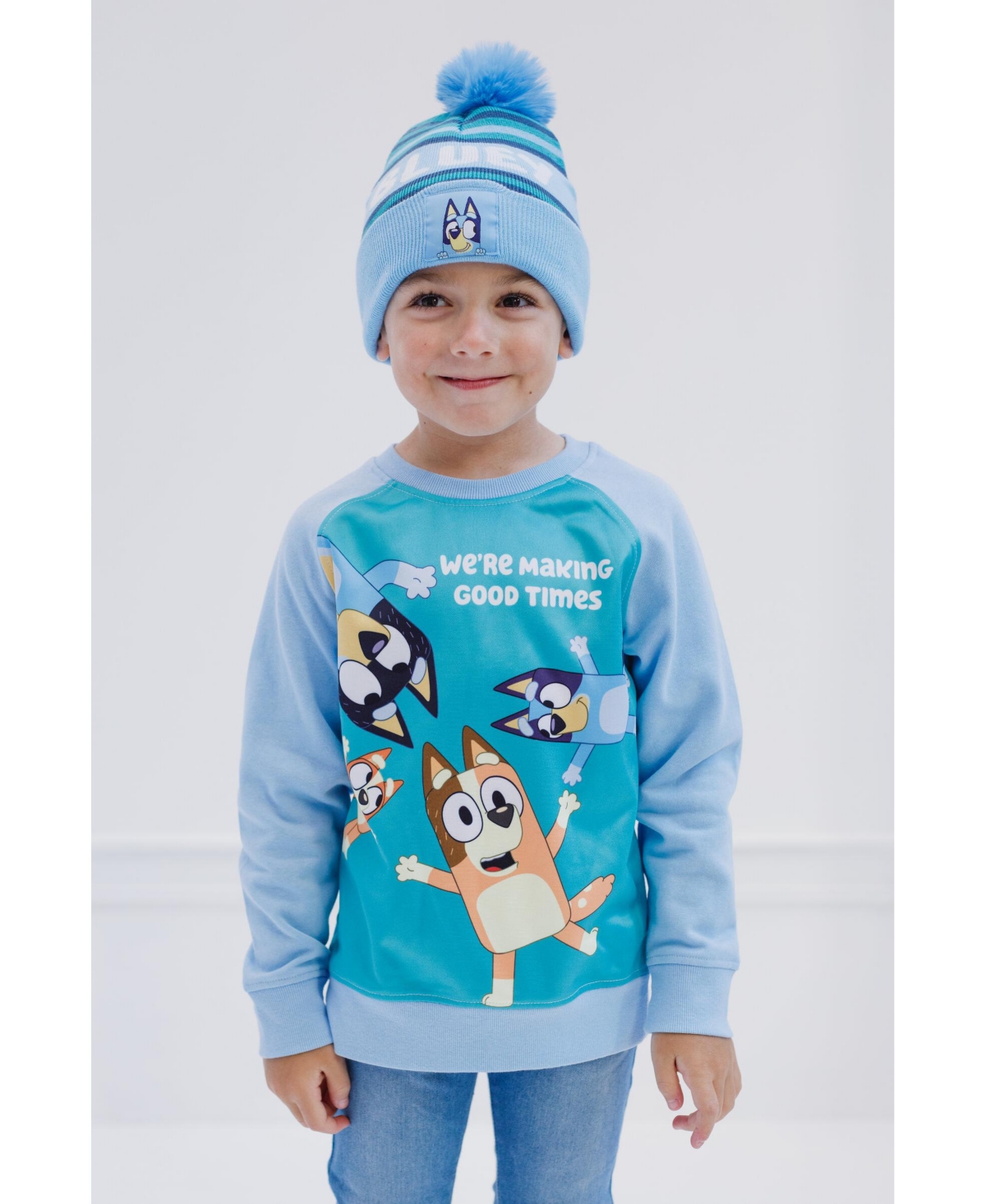 Bluey Toddler Boys Fleece Sweatshirt and Cotton Gauze Hat