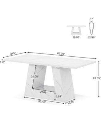 Dining Table for 4 to 6 People, 63" Rectangular Dining Room Table, Modern Wooden Faux Marble Dinner Table with Sturdy Base for Kitchen, Living Room