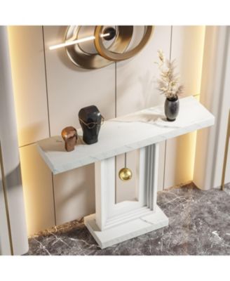 Modern Console Table, 40 Inches Narrow Sofa Entryway Table with Pendulum Shape Base, Contemporary Wood Accent Table for Living Room Hallway Entrance