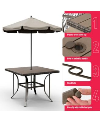 Brown 5-Piece PE Wicker Outdoor Dining Set with Green Cushions