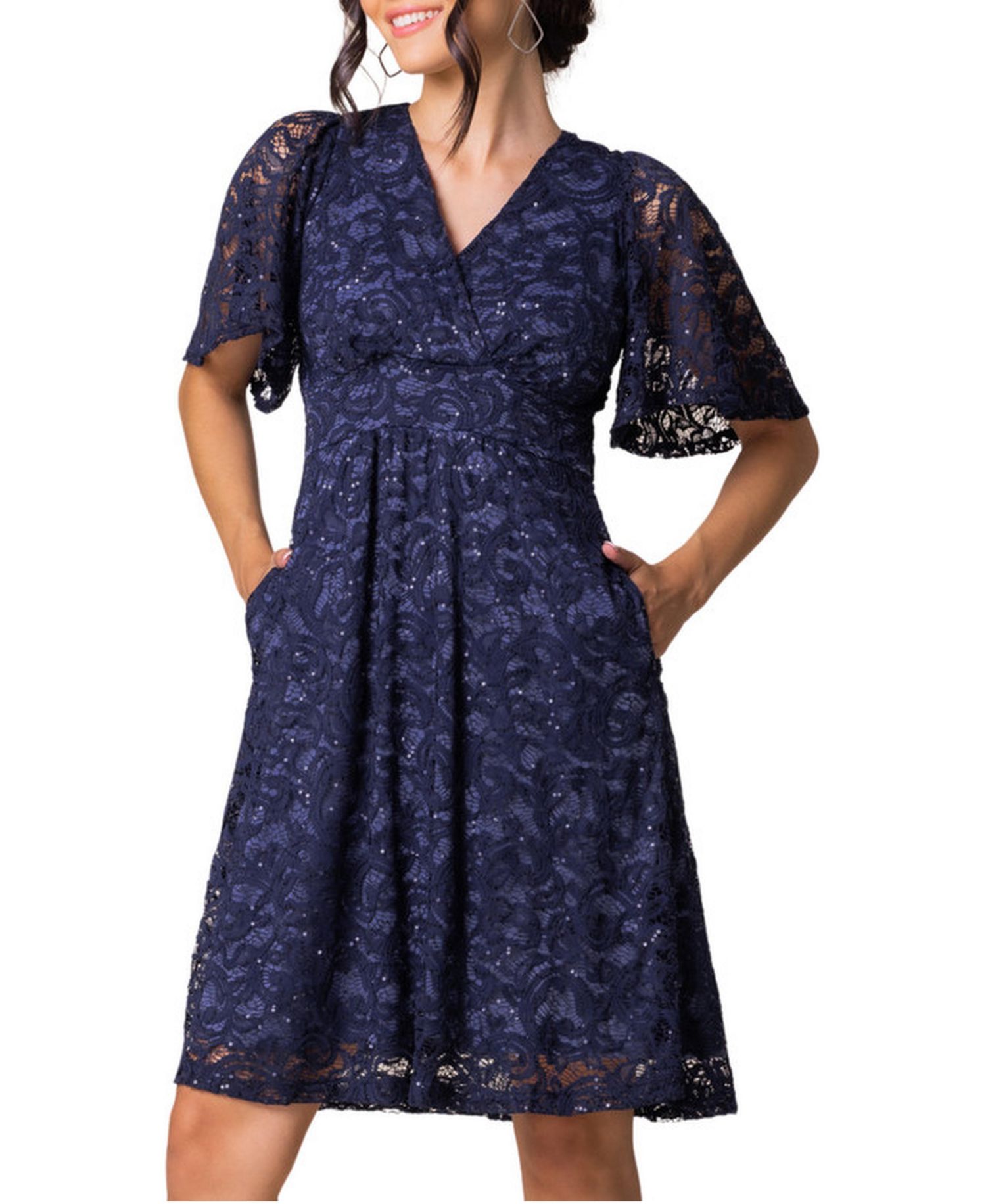 Women's Starry Sequin Lace V-Neck Cocktail Dress with Pockets