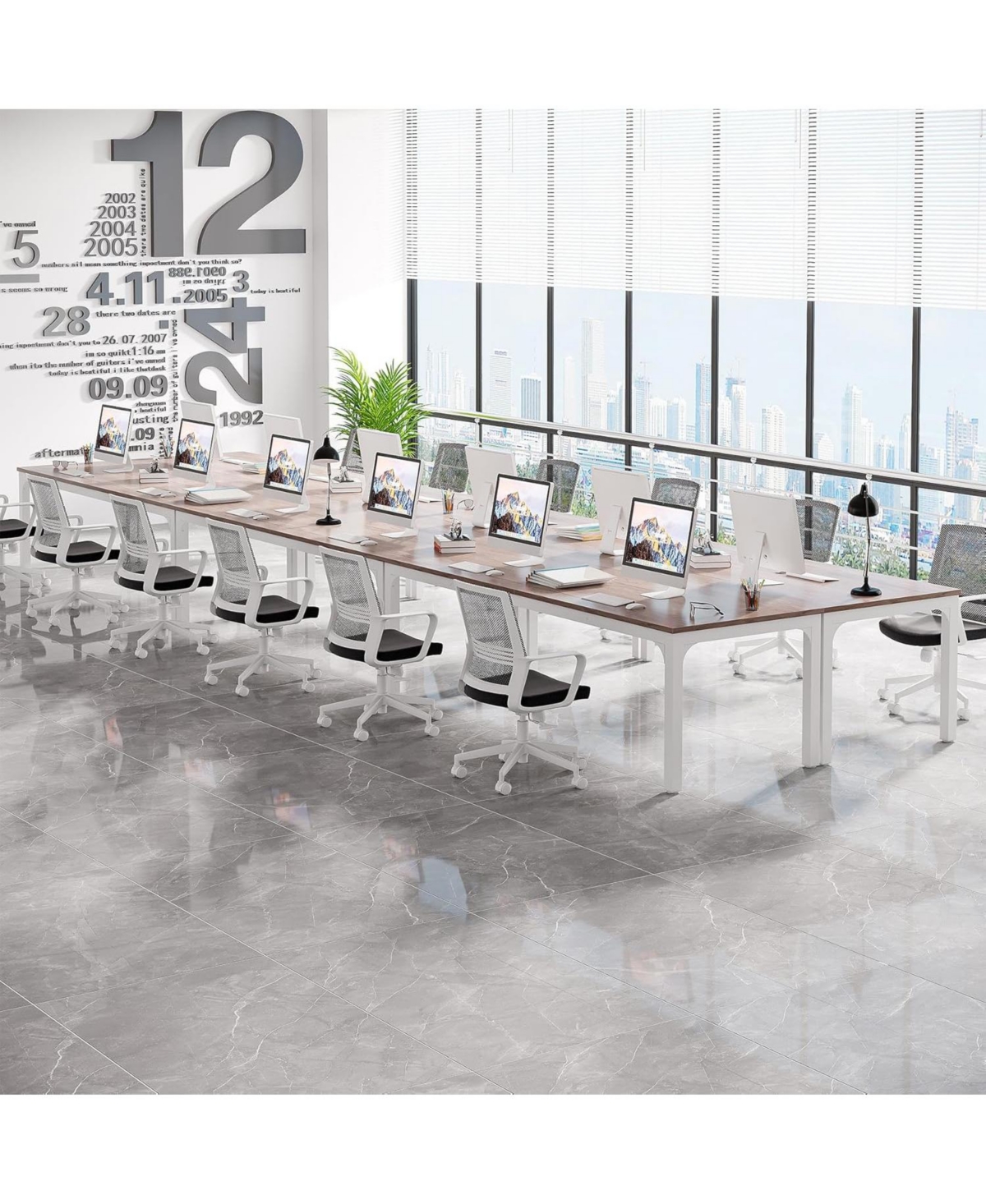 Tribesigns 78.74-Inch Conference Table Set of 4, 13FT Conference Room Table, Rectangle Meeting Seminar Table Set for 12-16 Person, Long Business