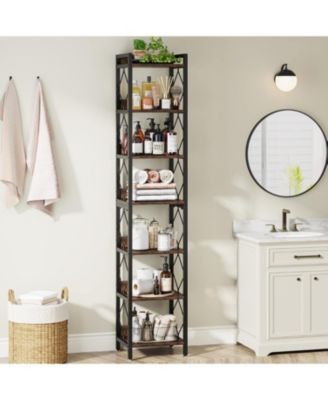 Extra Tall Freestanding Corner Shelf with 7 Tiers, Narrow Bookcase for Small Spaces and Home Office Storage