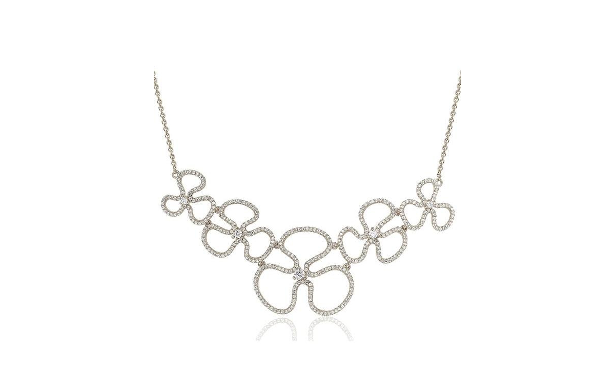 Suzy Levian Sterling Silver Cubic Zirconia Floral Thin Necklace - White