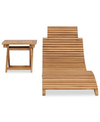Folding Sun Lounger with Table Solid Teak Wood