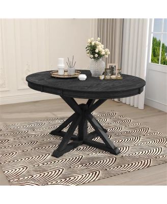 Retro Extendable Dining Table with 12-Inch Leaf for Functional Dining and Living Room Spaces