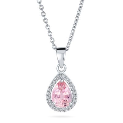 Cubic Zirconia Classic Large CZ Teardrop Solitaire Pendant Necklace .925 Sterling Silver