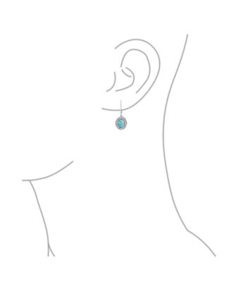 3CTW Natural Stones Oval Bezel Set Lever Back Dangle Earrings Oxidized .925 Sterling Silver