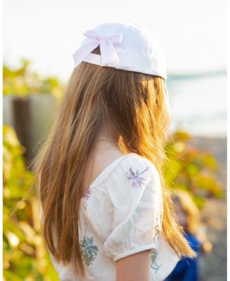 Girls Palm Tree Bow Baseball Hat in White