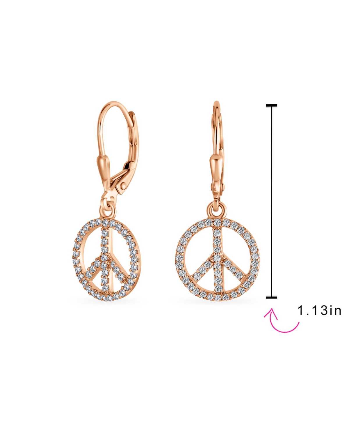 Bling Jewelry Message World Peace Sign Symbol Cubic Zirconia Pave Cz Lever back Drop Dangle Earrings For WomenGold Plated .925 Sterling Silver