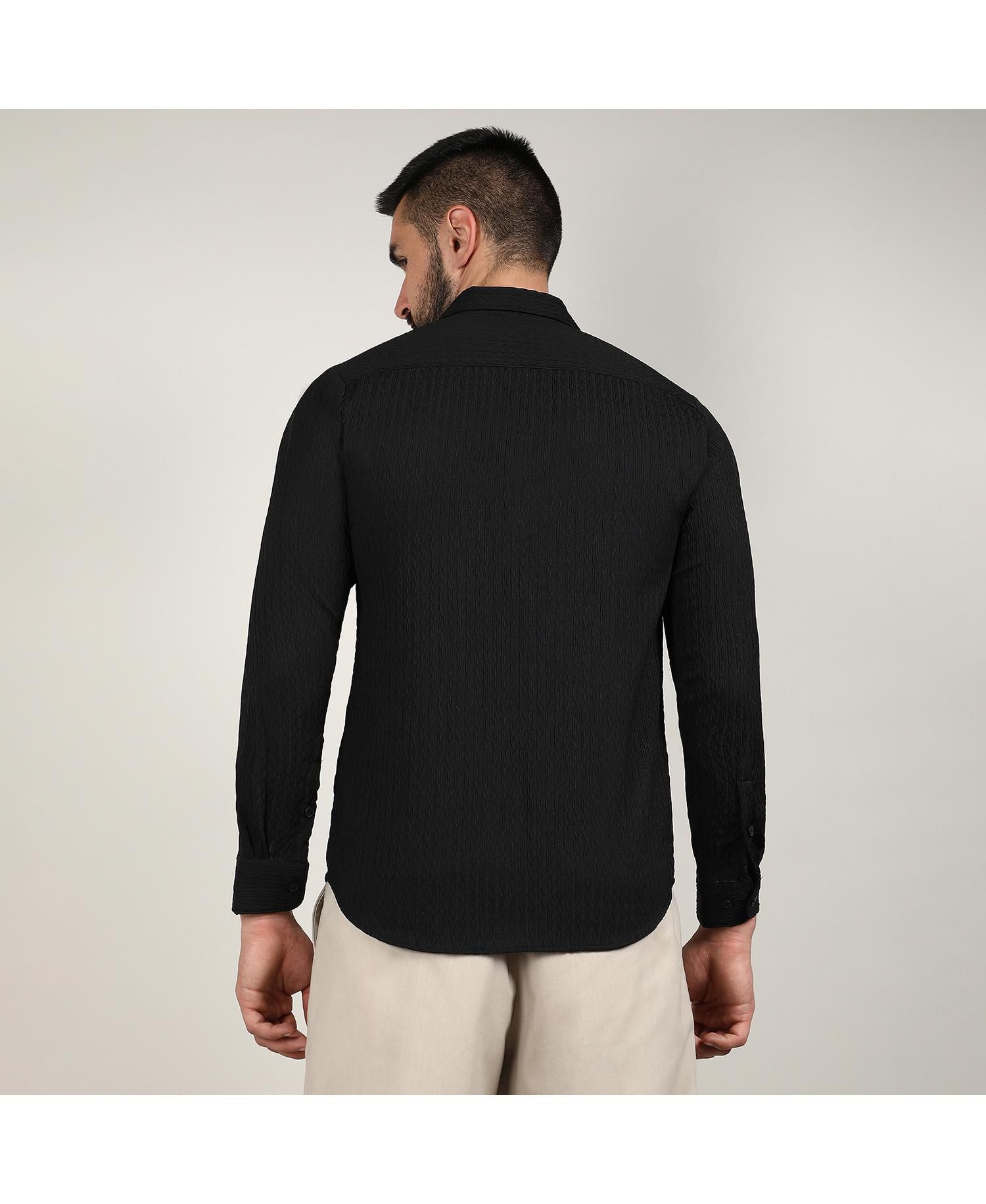 Men's Onyx Black Chain-Creased Shirt