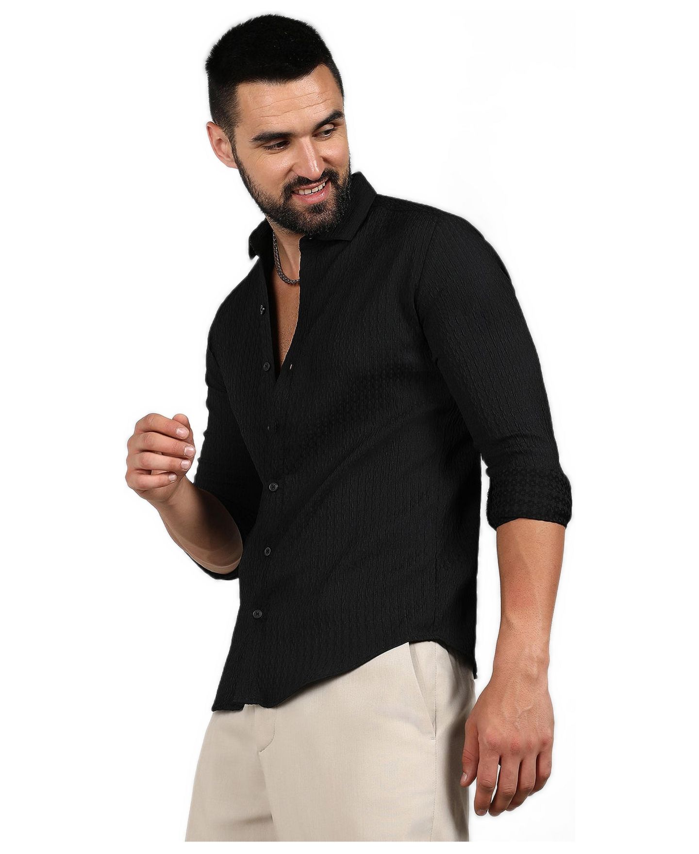 Мужская рубашка Cahoot Campus Sutra Onyx Black Chain-Creased, цвет: Чёрный — фото 7