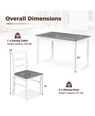 5-Piece Dining Set Solid Wood Kitchen Furniture with Rectangular Table & 4 Chairs