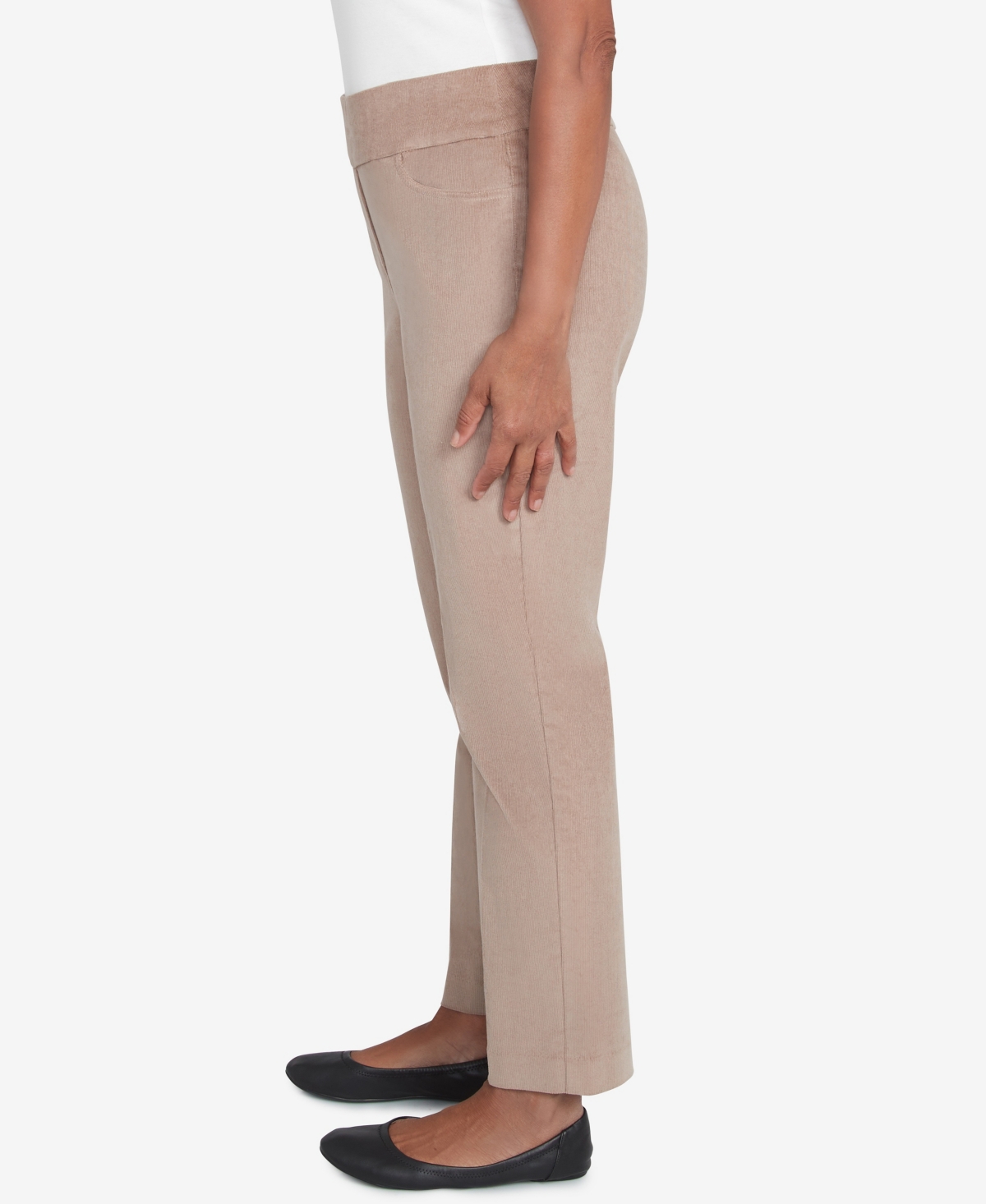 Alfred Dunner Petite Telluride Corduroy Elastic Waist Average Length Pleated Pants In Fawn