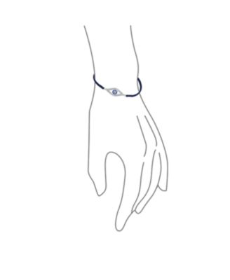 Turkish Blue Evil Eye Black Braided Cord Bracelet CZ Cubic Zirconia Accent .925 Sterling Silver Adjustable