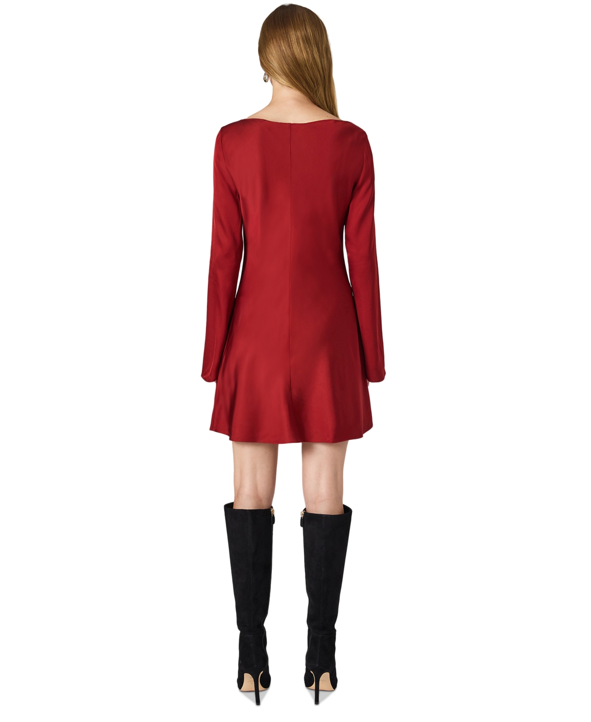 French Connection Ennis Long Sleeve Satin Minidress In Burgundy