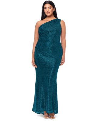Betsy & Adam - Plus Size Metallic One-Shoulder Gown