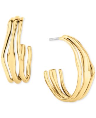 Medium Wavy Triple-Row C-Hoop Earrings, 1.04"