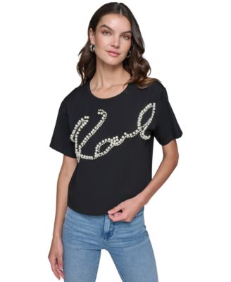 KARL LAGERFELD PARIS - Women's Faux-Pearl-Script T-Shirt