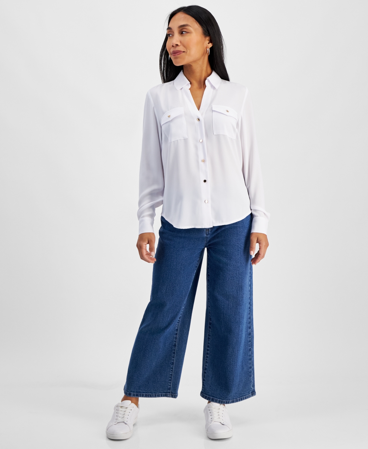 Inc International Concepts Women's Collared Button-down Blouse, Created For Macy's In Bright White
