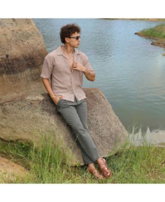 Men's Peanut Brown Striped Knit Oversized Shirt