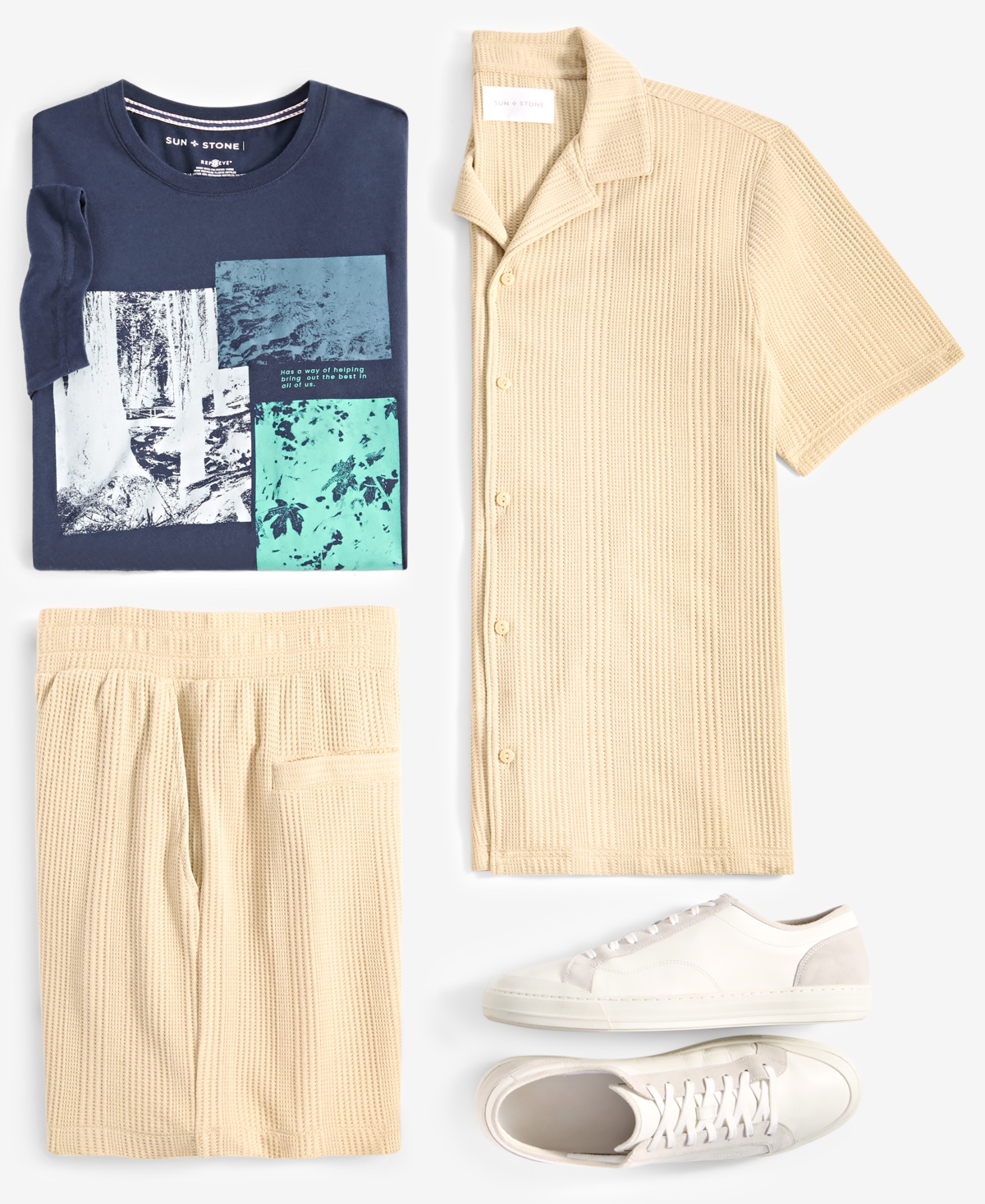 Sun + Stone Men's Waffle-knit Button-down Shirt, Exclusively At Macy's In Hammock