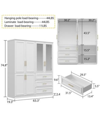 6-Door Big Armoires with 2 Hanging Rods, 3-Drawers, Shelves