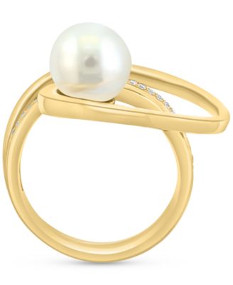 EFFY&reg; Freshwater Pearl (8-1/2mm) & Diamond (1/10 ct. t.w.) Coil Statement Ring in 14k Gold