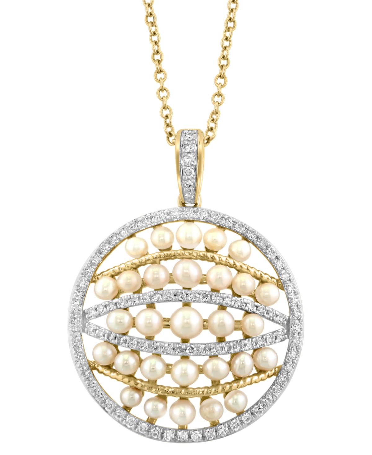 EFFY COLLECTION EFFY CULTURED FRESHWATER PEARL (2-3MM) & DIAMOND (1/3 CT. T.W.) MULTIROW CIRCLE CLUSTER 18" PENDANT  