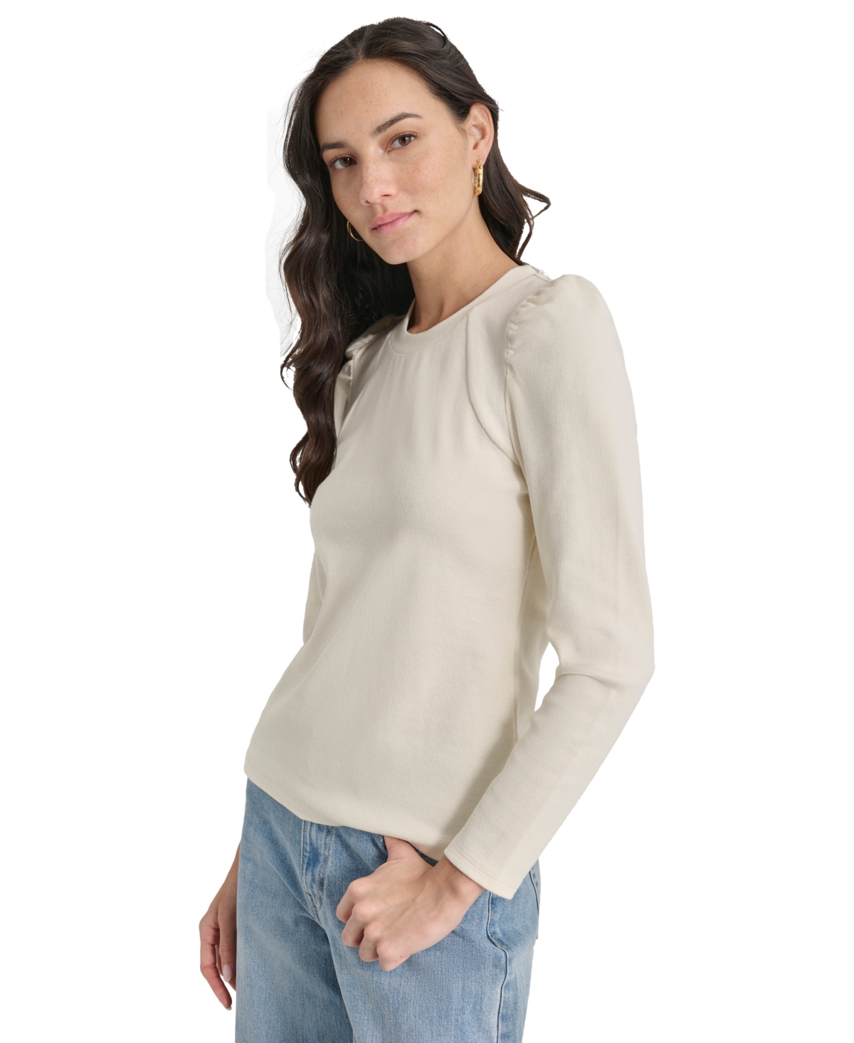 Dkny Jeans Women's Long Puff-Sleeve Crewneck Top