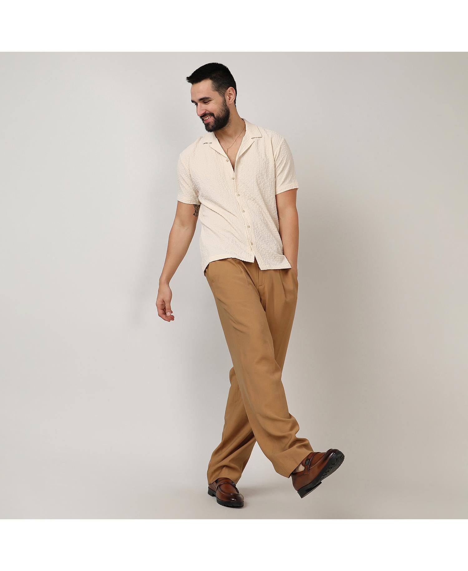 Men's Pale Yellow Micro Creased Shirt