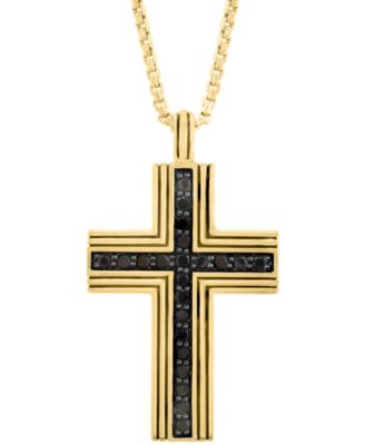EFFY&reg; Men's Black Spinel Square Cross 22" Pendant Necklace (3/4 ct. t.w.) in Gold-Plated Sterling Silver