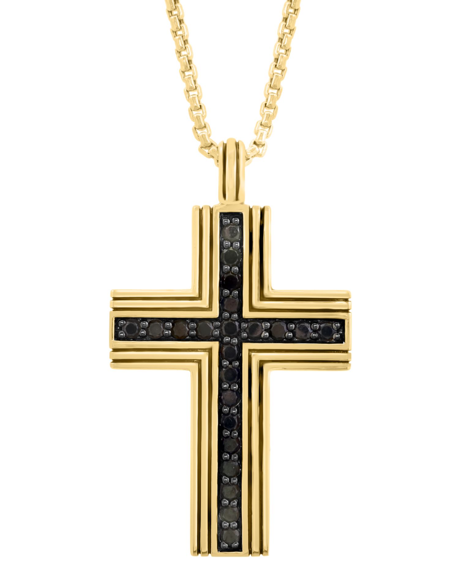 EFFY® Men's Black Spinel Square Cross 22" Pendant Necklace (3/4 ct. t.w.) in Gold-Plated Sterling Silver