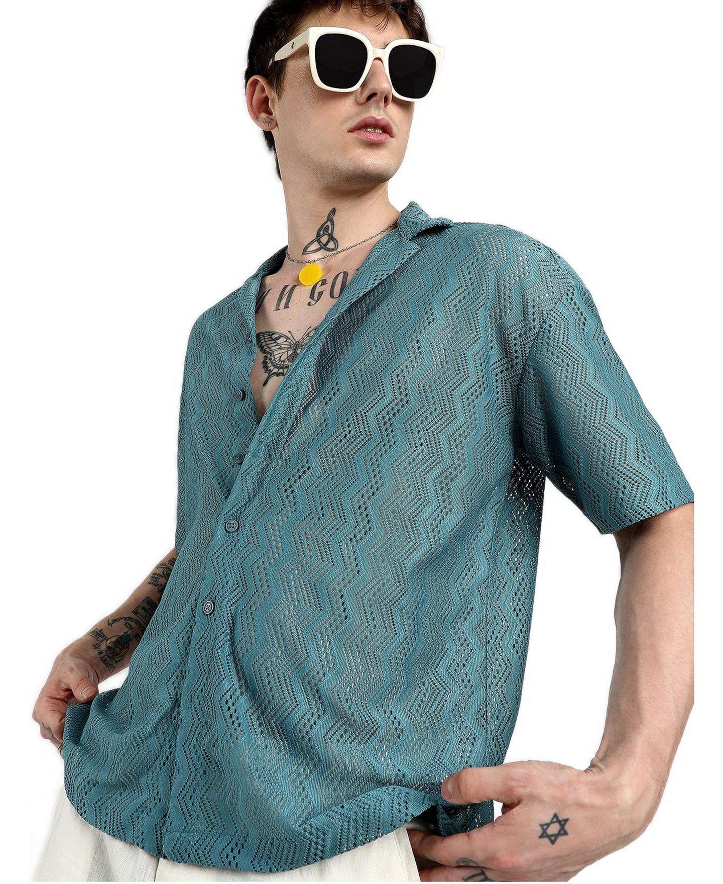 Мужская рубашка Cahoot Campus Sutra Splash Check Oversized, цвет: Синий — фото 2