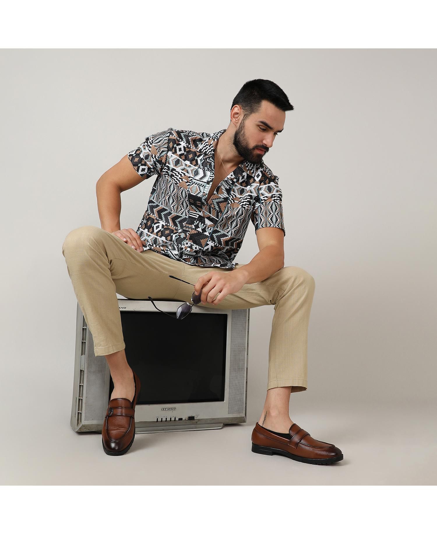 Men's Mocha Brown & Sage Green Bohemian Shirt