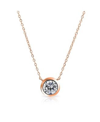 Classic Cubic Zirconia 2CT Round CZ Bezel Set Pendant Necklace Sterling Silver
