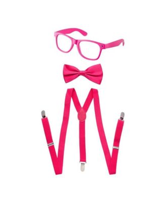Dress Up America Kids Suspender Bow Tie Accessory Set - Neon Pink 14$